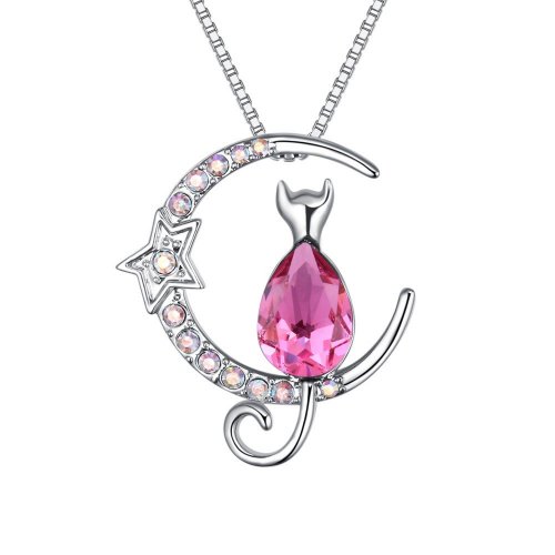 Colier argint Pisica Roz, Elemente Swarovski Colier argint Pisica Roz, Elemente Swarovski