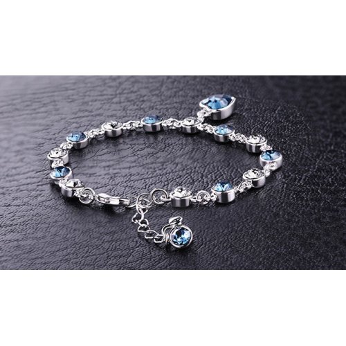 Bratara argint inima de cristal, albastru,  Elemente Swarovski 