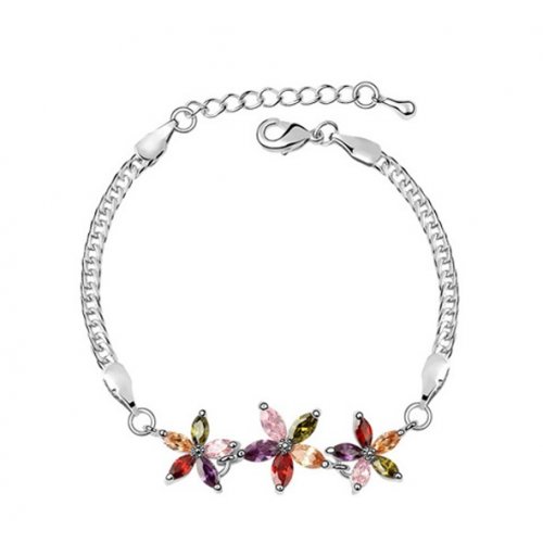 Bratara argint Floral, elemente Swarovski 