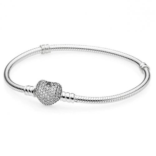Bratara argint tip Pandora Sparkly Heart 20cm