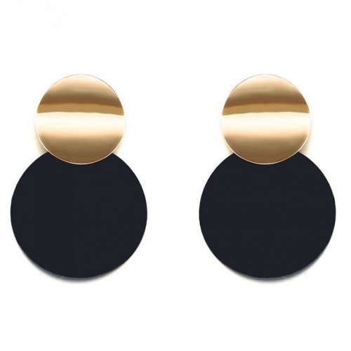 Cercei Denise Vintage rotund negru placat cu aur 14K