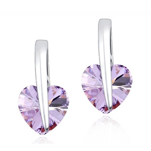 Cercei argint inima, Mov, Elemente Swarovski 