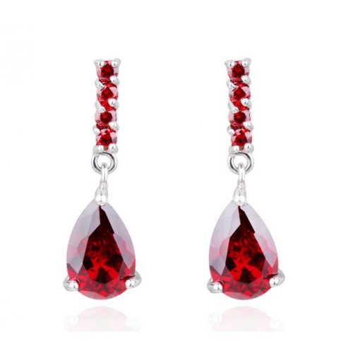 Cercei argint Lacrima, Rosu Ruby, Elemente Swarovski 