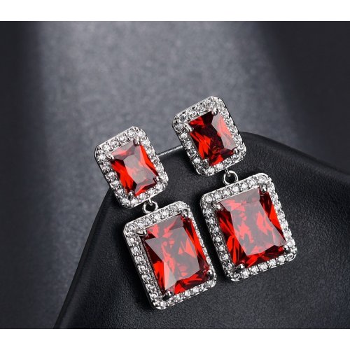 Cercei argint Misterul Oceanului, rosu, Elemente Swarovski 