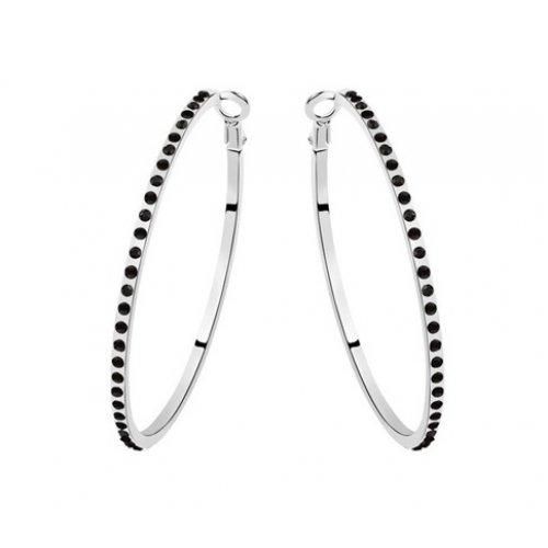 Cercei de argint Black Hoop, cu elemente Swarovski