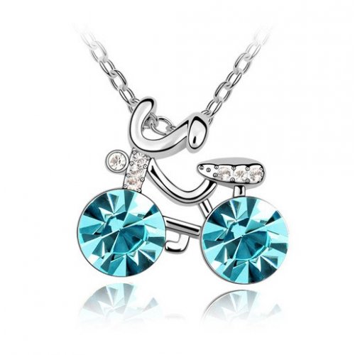 Colier argint Bicicleta, albastru, Elemente Swarovski 