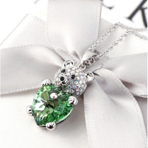Colier argint Imbratisare, verde, cu elemente Swarovski