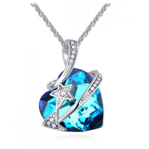 Colier argint Eleanor, Aquamarine. Elemente Swarovski