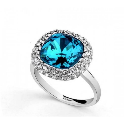 Inel de argint  Annabelle, Aquamarine, Elemente Swarovsky