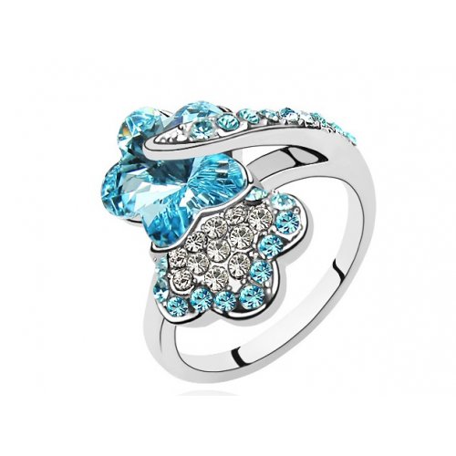 Inel argint Jolene, Aquamarine, Elemente Swarovski 