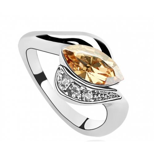 Inel argint Frunza, coniac, Elemente Swarovski 