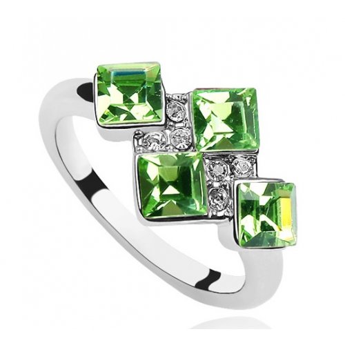 Inel argint, verde, Elemente Swarovski 