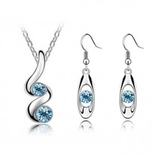 Set argint Exquisite, albastru, elemente Swarovski 