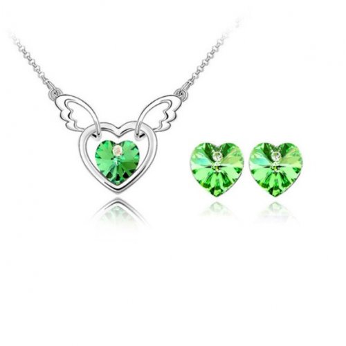 Set argint Suflet, verde, Elemente Swarovski 