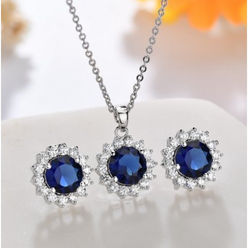 Set argint Blossom, albastru, Elemente Swarovski Set argint Blossom, albastru, Elemente Swarovski