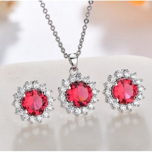 Set argint Blossom, rosu, Elemente Swarovski Set argint Blossom, rosu, Elemente Swarovski