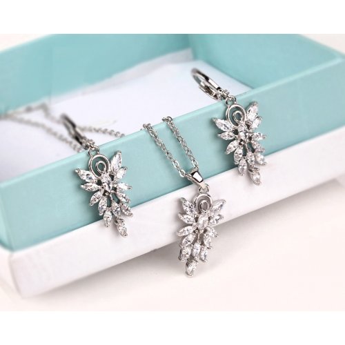 Set Cercei+Pendativ, argint Hymn, alb, Elemente Swarovski 