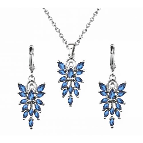 Set Cercei+Pendativ argint Hymn, Albastru, Elemente Swarovski Set Cercei+Pendativ argint Hymn, Albastru, Elemente Swarovski