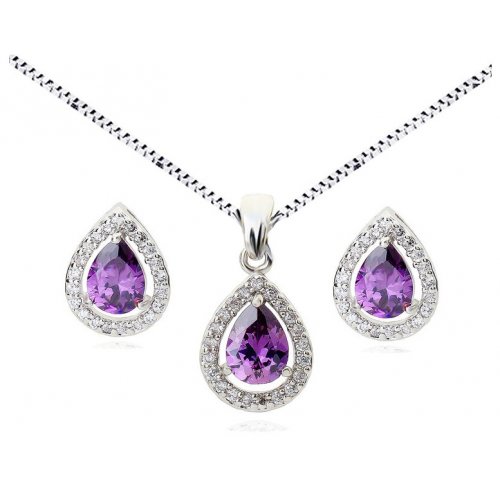 Set argint Lacrimi Mov, Elemente Swarovski 