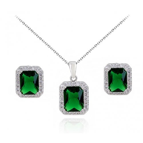 Set argint Anastasia cu elemente Swarovski, verde Set argint Anastasia cu elemente Swarovski, verde