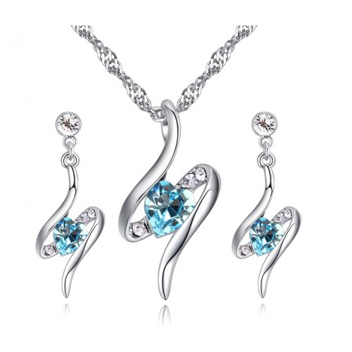 Set Colier+Cercei din argint, model Sarpe, Albastru, Elemente Swarovski Set Colier+Cercei din argint, model Sarpe, Albastru, Elemente Swarovski