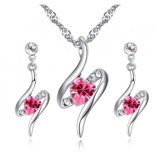 Set Colier+Cercei din argint, model Sarpe, Roz, Elemente Swarovski Set Colier+Cercei din argint, model Sarpe, Roz, Elemente Swarovski