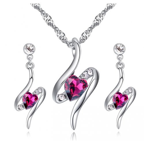 Set Colier+Cercei din argint, model Sarpe, Magenta, Elemente Swarovski Set Colier+Cercei din argint, model Sarpe, Magenta, Elemente Swarovski