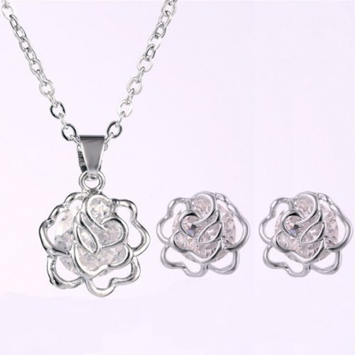 Set argint Flower Rose, elemente swarovsky