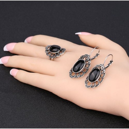 Set argint Vivienne Vintage, Negru, Marime 8