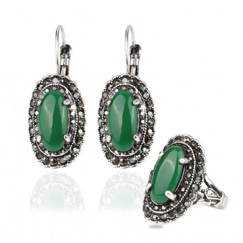 Set argint Vivienne Vintage, verde emerald, Marime 8 Set argint Vivienne Vintage, verde emerald, Marime 8