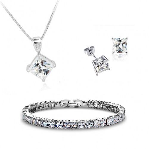 Set argint Sensational, placat cu aur alb 18K, Elemente Swarovski Set argint Sensational, placat cu aur alb 18K, Elemente Swarovski