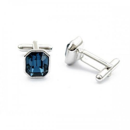 Butoni argint James, albastru, Elemente Swarovski 