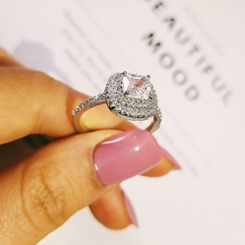 Inel logodna argint, cu diamant Zircon 3 carate, marime 5