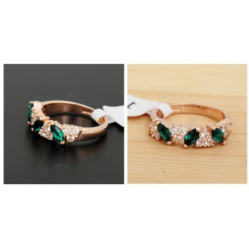 Inel Bliss, verde emerald, placat cu aur 9K