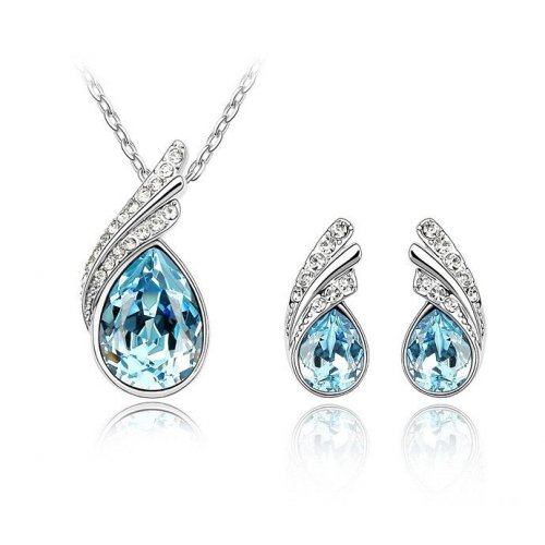 Set de argint Tear, acvamarin, cu elemente Swarovski