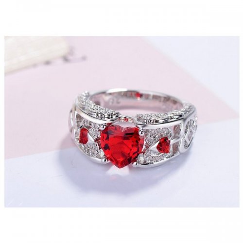 Inel Red Love, Placat cu aur alb, Elemente Swarovski 