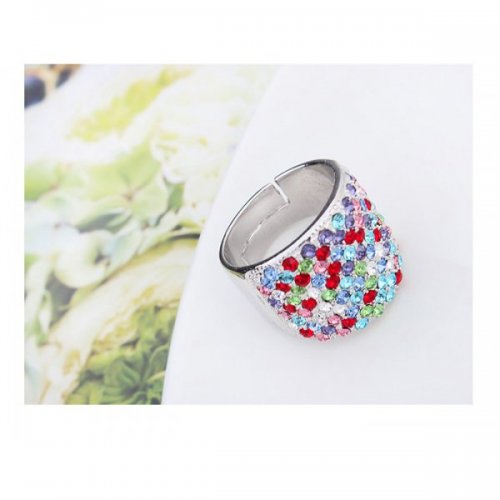 Inel argint reglabil Multicolor elemente Swarovski placat cu aur alb de 18k