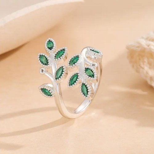 Inel argint femei placat cu aur 18k Emerald Leaf Silver Inel argint femei placat cu aur 18k Emerald Leaf Silver
