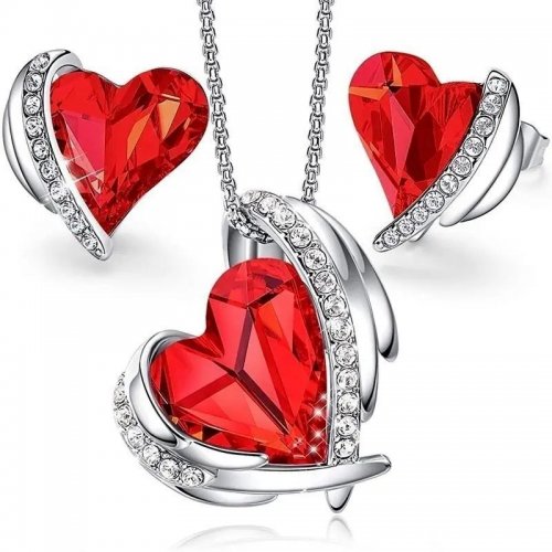 Set argint lant pandantiv cercei cu elemente SWi Big Heart Royal Red Set argint lant pandantiv cercei cu elemente SWi Big Heart Royal Red