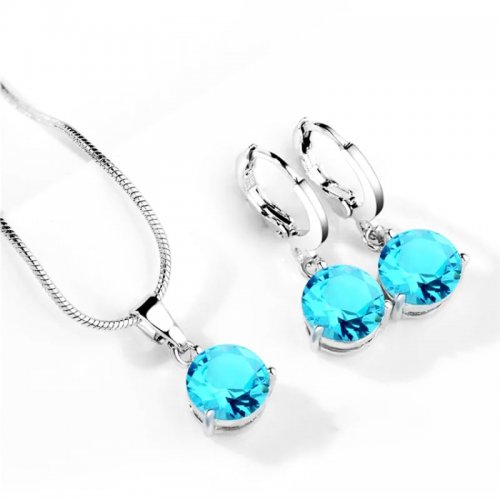 Set argint lant pandantiv cercei cu elemente SWi Dots Royal Aquamarine Set argint lant pandantiv cercei cu elemente SWi Dots Royal Aquamarine