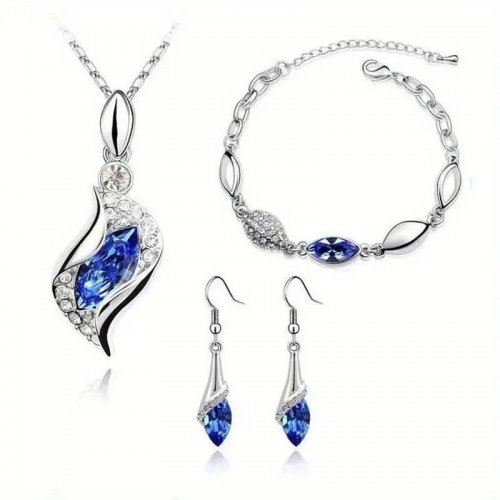 Set argint lant pandantiv cercei si bratara cu Elemente Swarovski Dark Blue Set argint lant pandantiv cercei si bratara cu Elemente Swarovski Dark Blue