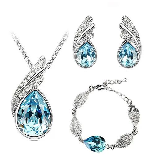 Set argint lant, pandantiv cercei si bratara cu elemente swarovski Big Lacrima Blue