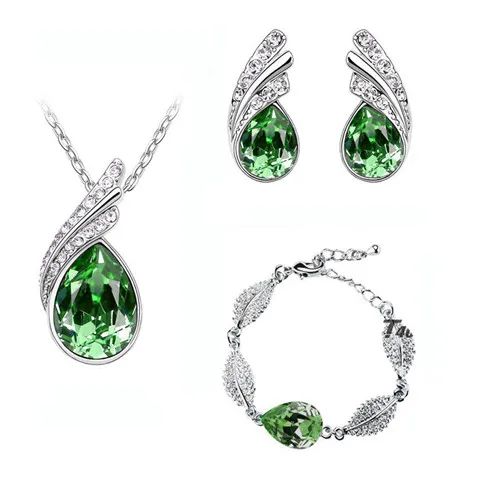 Set argint lant, pandantiv cercei si bratara cu elemente swarovski Big Lacrima Green