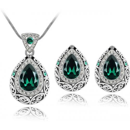 Set femei cercei lant si pandantiv Royal Green Madame Elemente Swarovski