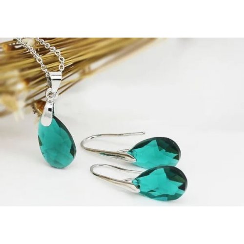 Set femei coilier si cercei Crystal Tear Water Dark Green Set femei coilier si cercei Crystal Tear Water Dark Green