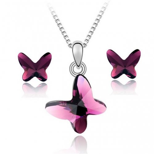 Set Fluture Siam, placat cu aur alb 18K, Elemente Swarovski Set Fluture Siam, placat cu aur alb 18K, Elemente Swarovski